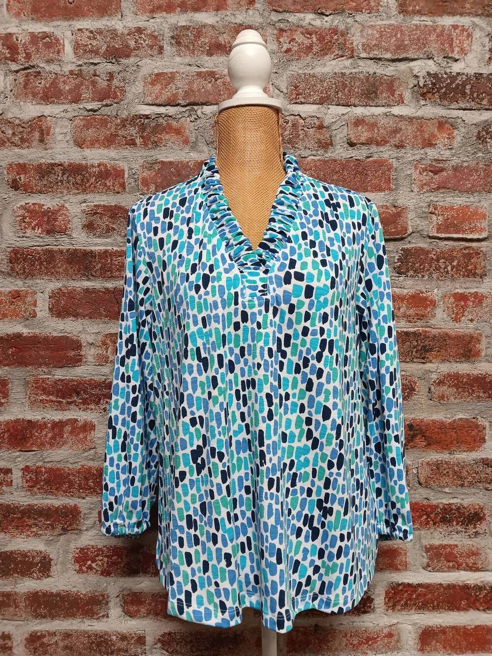 NEW MULTIPLES women's ruffle v-neck top in blue